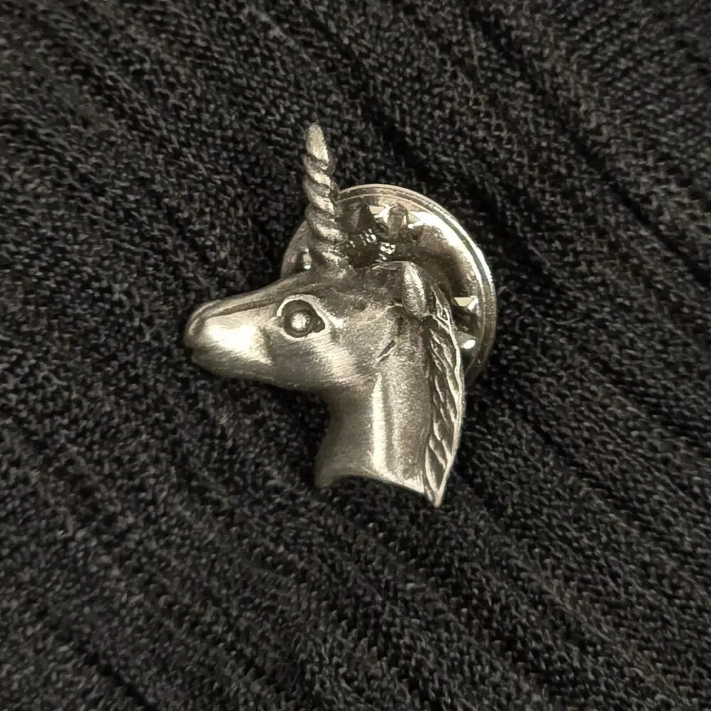 Vintage Silver Tone Unicorn Head Lapel Pin Fantasy Fairycore